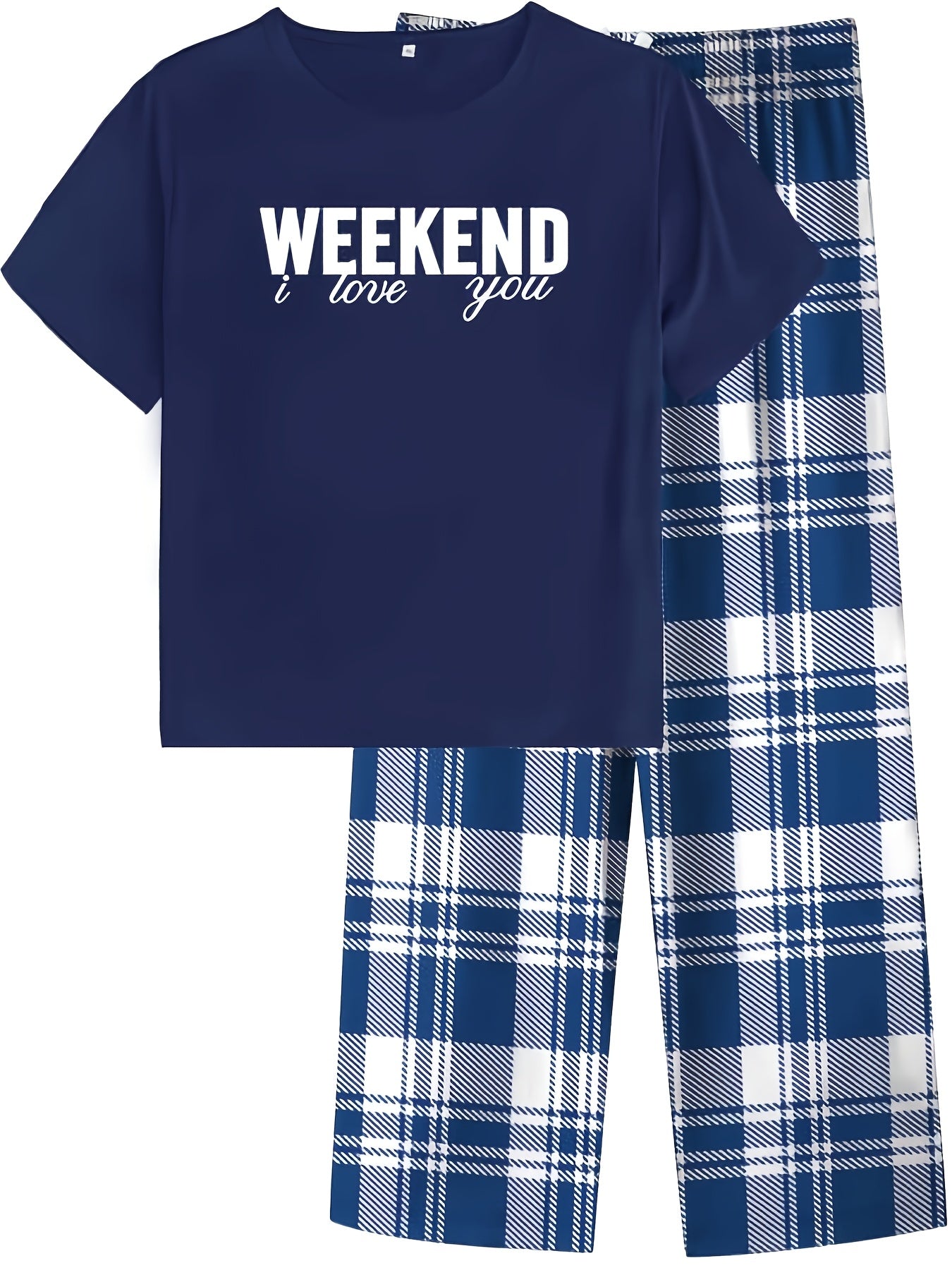 Set of 6 Plus Size Women'S Sleepwear Featuring a New Heart And Butterfly Design on a Short Sleeve Top Paired with Heart Checkered Pajama Pants