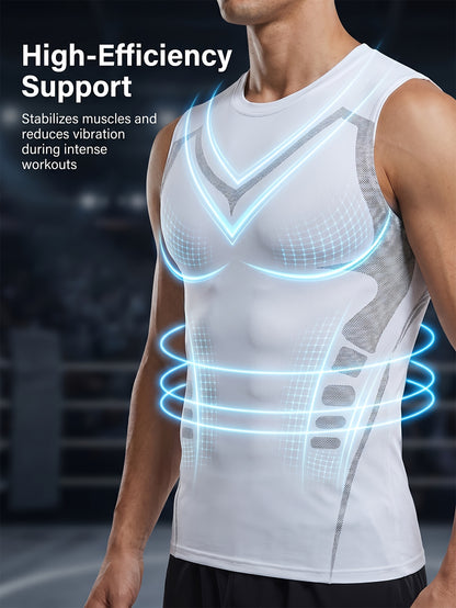3pcs Men's Sports Compression Tank Tops, Basketball Athletic Sleeveless Shirts, American Style Training Vests, Moisture-Wicking Breathable Quick-Dry Base Layer for Sports & Outdoor Activities