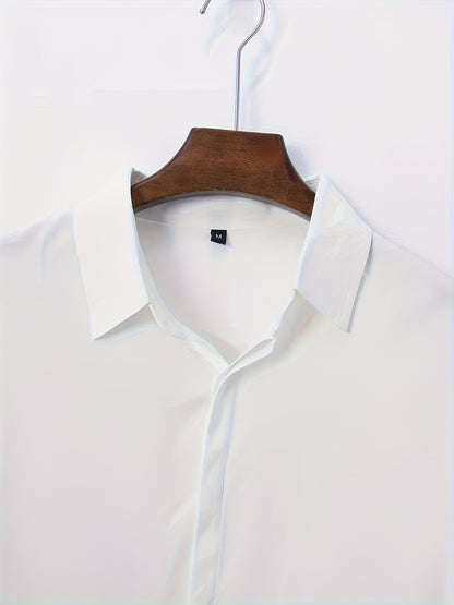 Men's Plus Size Double Placket Short Sleeve High Quality Shirt, Suitable for All Seasons, Home Short Sleeve Turn Collar Shirt, PLUS SIZE
