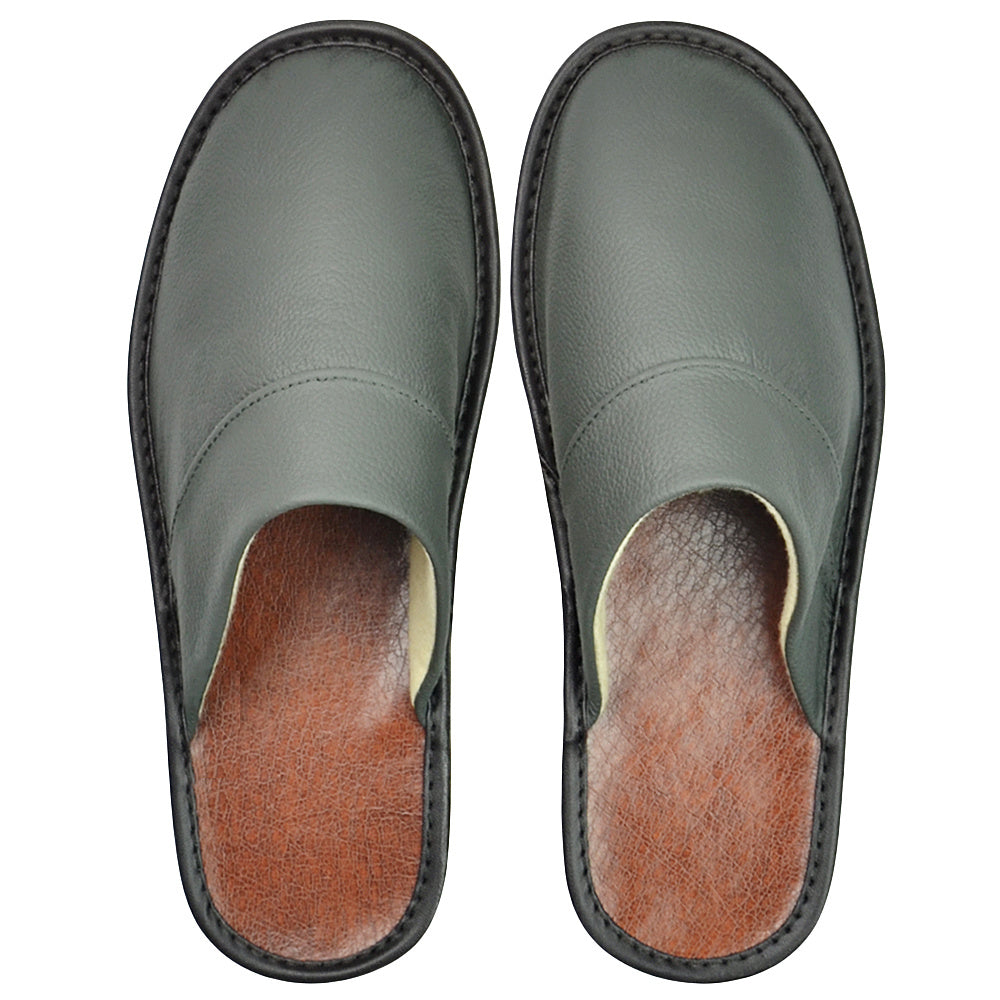 Wide Width Genuine Leather Slippers Oversized Non-slip Genuine Leather Slippers Winter Spring Autumn Summer Indoor Slipper for Men Women| Casual Single Slides Shoes