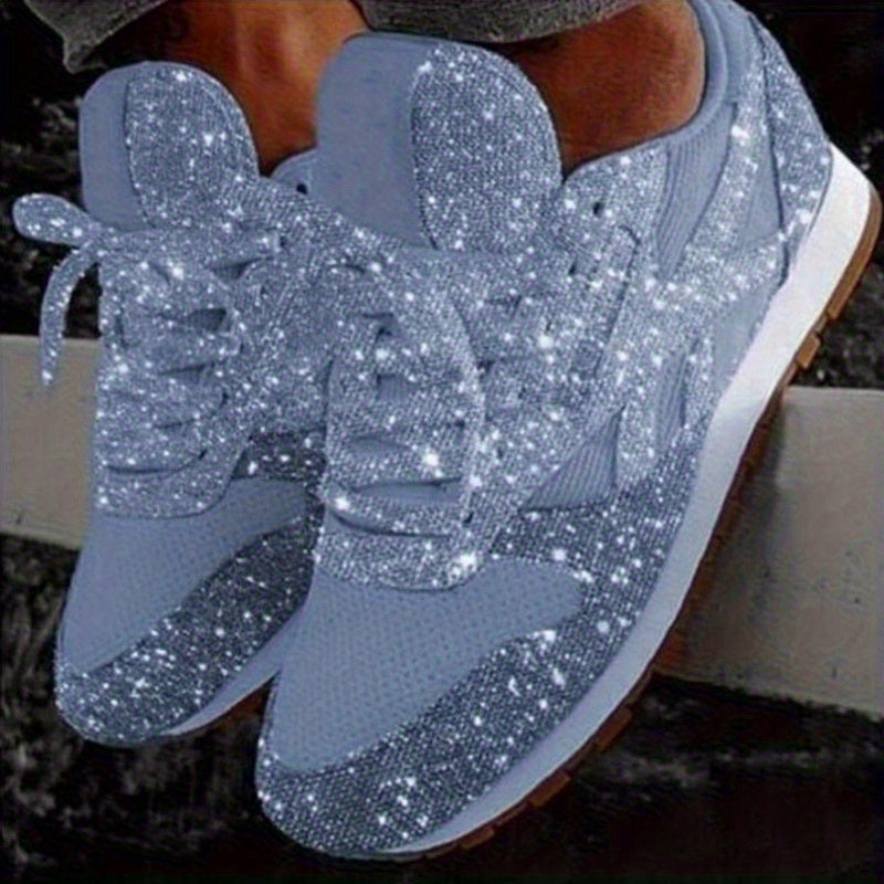 Women'S Slip-On Sneakers Glitter Pink with Sequin Decoration Casual Round Toe Lace-Up Shoes Thick Cushioning Sole PU Material Upper Four Seasons Comfortable Casual Wear Women'S Sneakers, Women Shoes