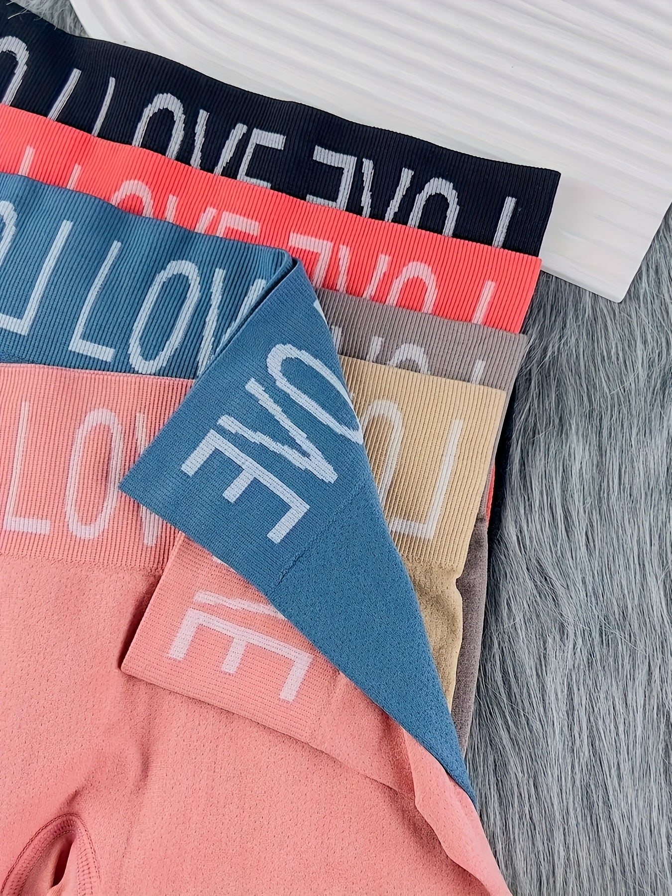 6pcs Ladies Seamless Breathable Hip Lifting Christmas Boxer Pants English Multi-color High Waist Elegant Super Elastic Quadrangle Panties