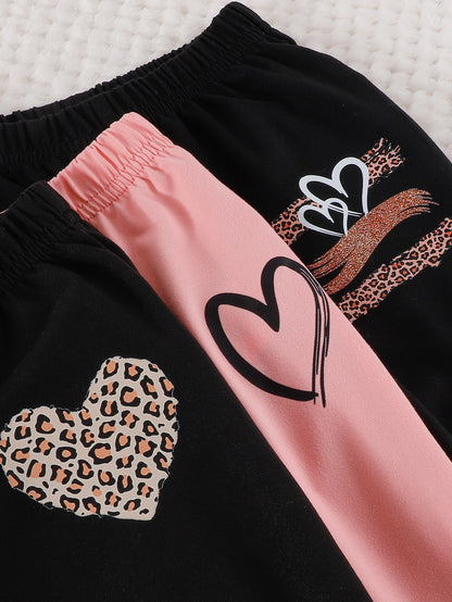 Baby Girl Clothes, 6pcs Baby Girl Items, Fall Winter Outfit Set, Heart Leopard Print Hoodie & Pants Suits, Casual Daily Wear For 236.22-1417.32inch Toddler Baby, for Outdoor