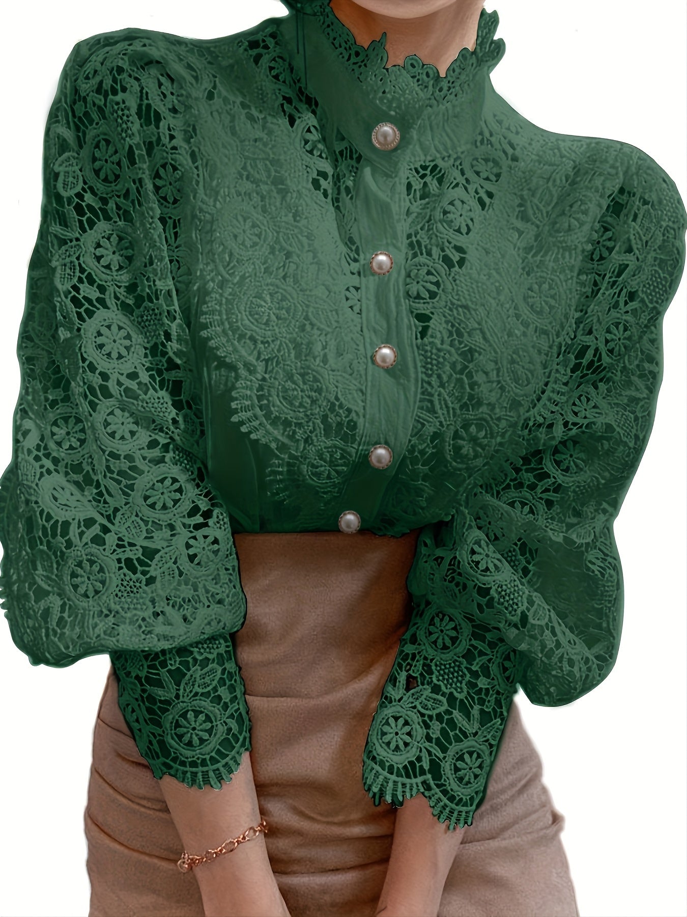 Women's Dark Green Lace Shirt - product view 10