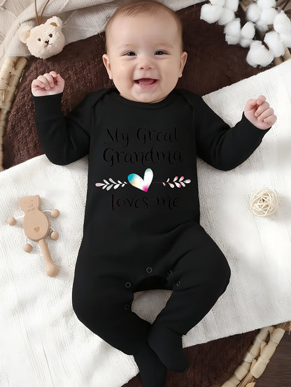 Baby Cotton Onesie with "My Great Grandma Loves Me" Lettering - Soft Long Sleeve Newborn Romper, Easy On/Off Outfits Suitable for Spring Summer Fall, Grandma-Themed Clothing, Perfect for Outdoor