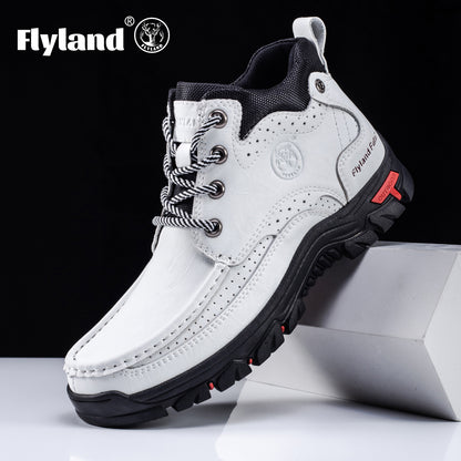 FLYLAND Men'S Fashion Vintage Classical Genuine Faux Leather Handmade Chukka Boots Daily Casual Work Office Shoes