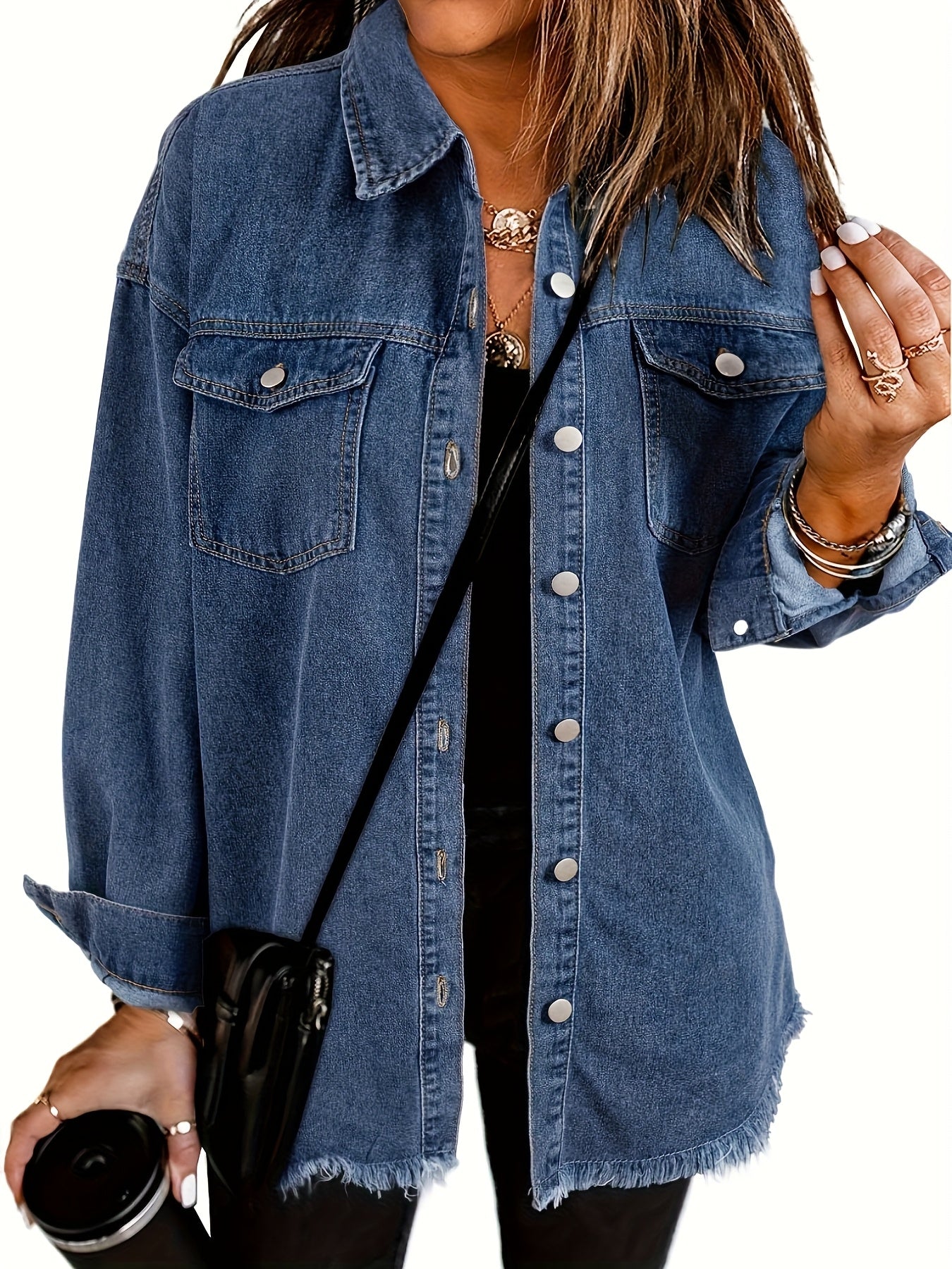 Casual Long-Sleeve Oversized Denim Jacket for Women, Distressed Jean Shirt for Fall Outfits in 2025