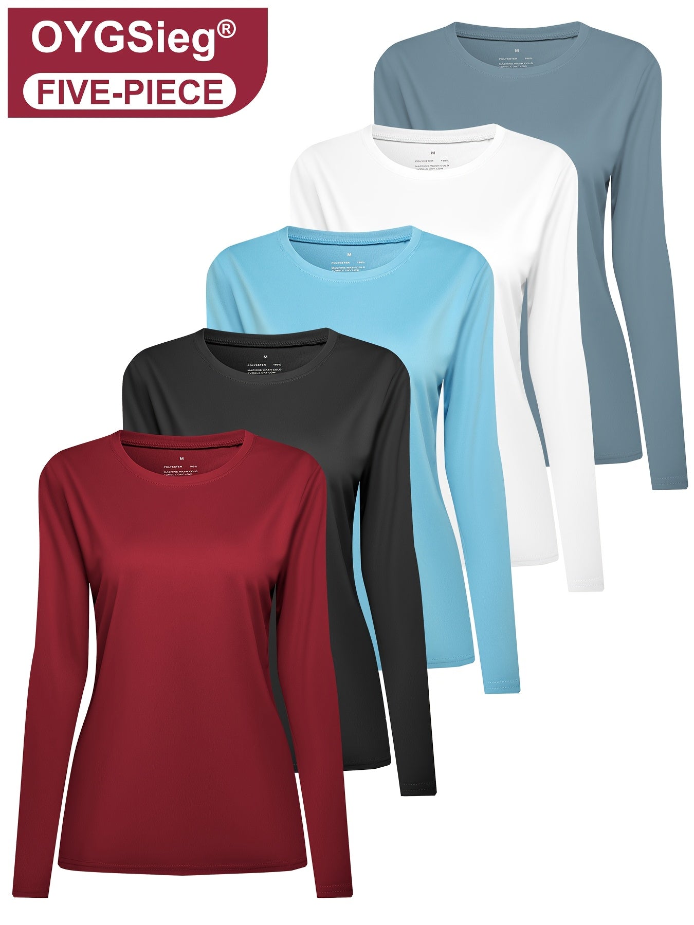Five Pieces of Women'S Long-Sleeve T-Shirts with a Round Neck in Various Colors, Suitable for, Fitness, And Outdoor, Featuring Breathable Fabric
