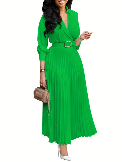 Women's Dress, 3/4 Sleeve Flared A Line, Casual Semi Formal with Belt, Wedding Guest Office Lady