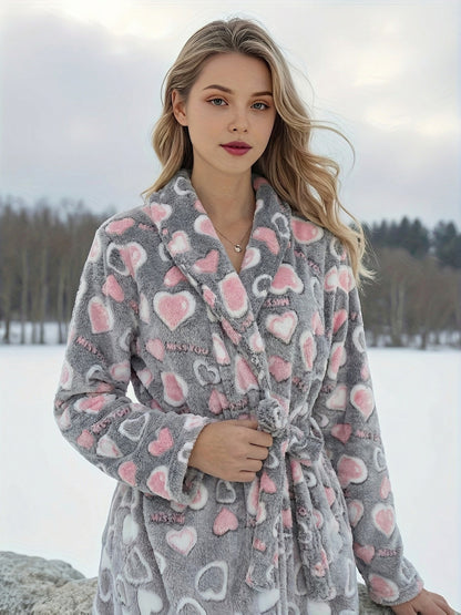 Autumn And Winter Flannel Pajamas Women's Reversible Thickened Women's Belted Dressing Gowns Loose Warm And Comfortable Home Clothes