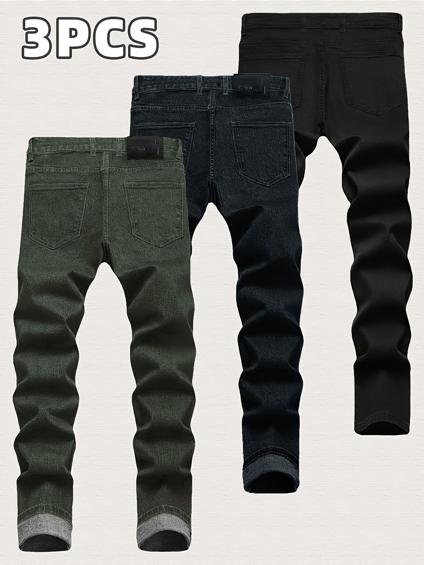 3 Pack Men'S Slim Fit Denim Jeans - Stretch Comfort, Trendy Streetwear Style, Fashion Casual Trousers