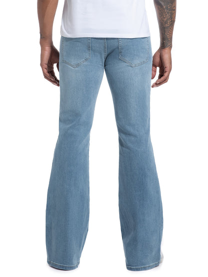 Men's Vintage 70s Retro Bell Bottom Jeans - Wide- Flare Pants with Mid-Stretch Blend, Beltless Suitable for Disco Parties, Night Out & Casual Attire, Machine Washable Mid-Rise Bottoms