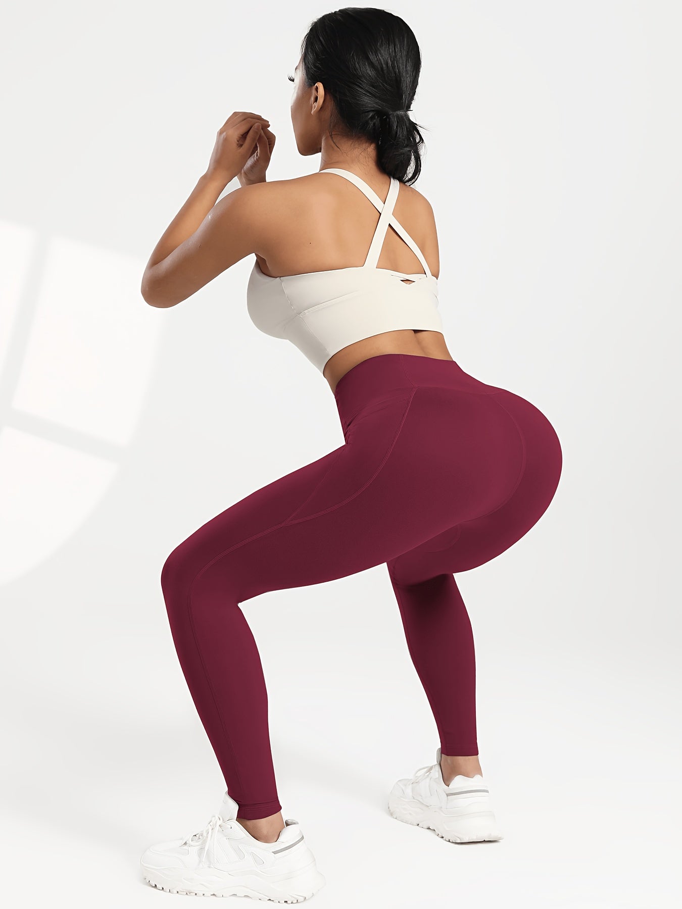 5pcs Women' High Waisted Cropped Leggings with Pockets - Full-Length Suitable for & Casual Attire, Non-Sheer Tummy Pants, Machine Washable Stretchy Base Layer for,, Layering (Year-Round)