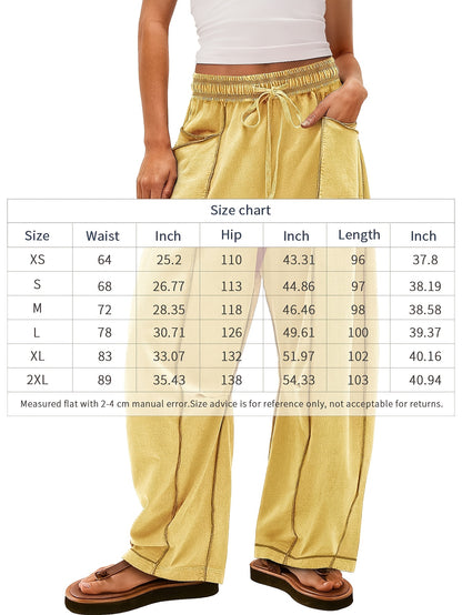 Women'S Loose Wide Leg Pants Casual Summer Wide Leg Pants Drawstring Waist Casual Pants