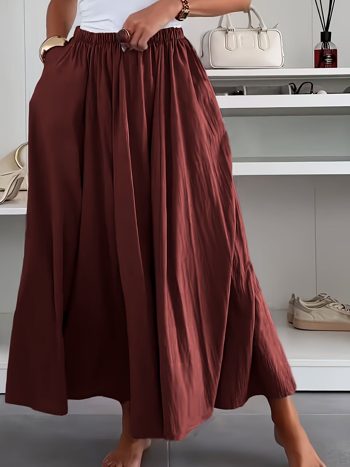 Women'S Elegant Light Blue Maxi Skirt - Loose Fit, High-Waisted, Polyester, Perfect for Spring/Summer, Casual Style, Casual Summer Skirt | Loose Fit Skirt | Polyester Fabric