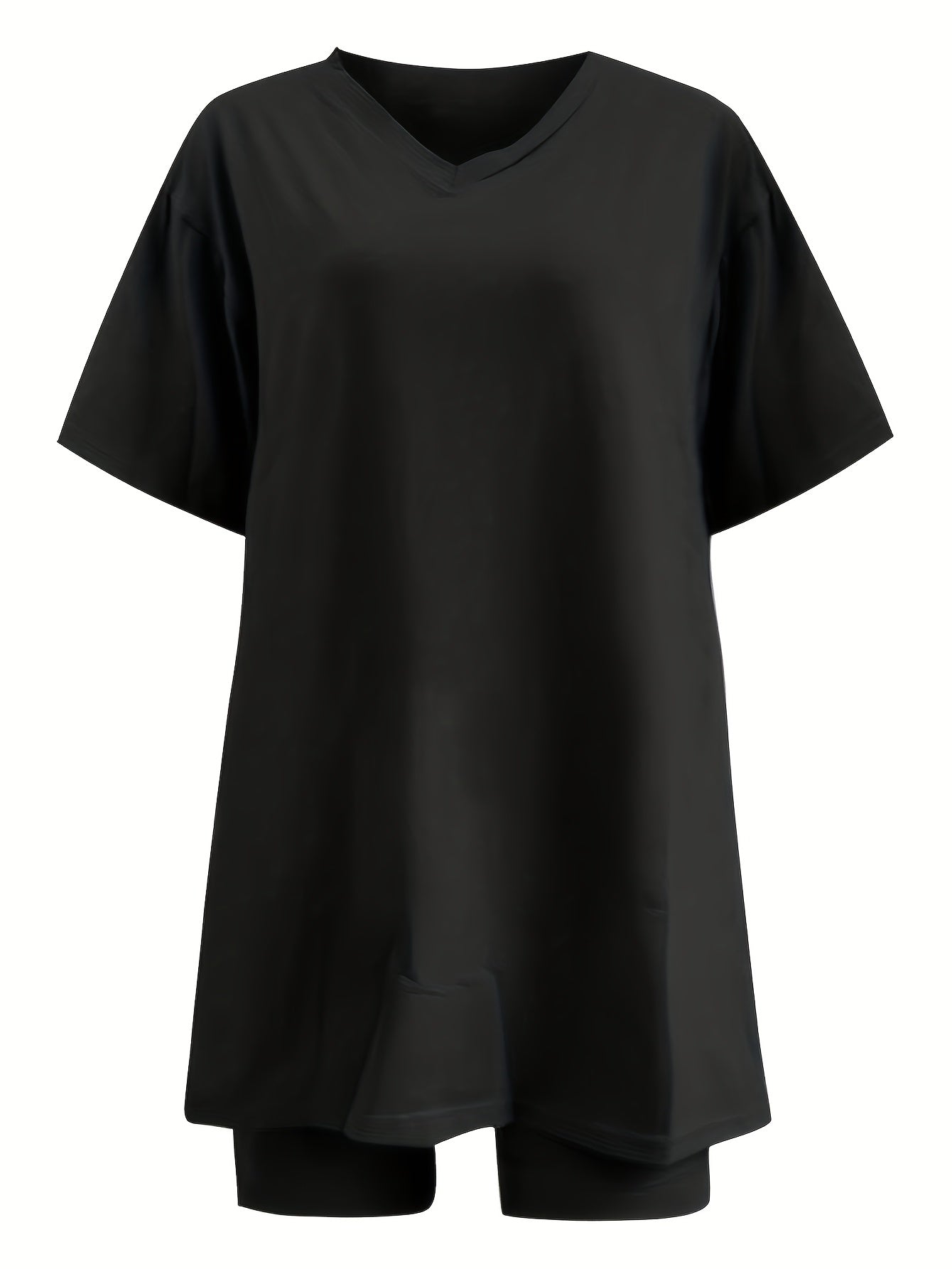Women's Black Polyester V-Neck High-Waist Shorts - product view 7