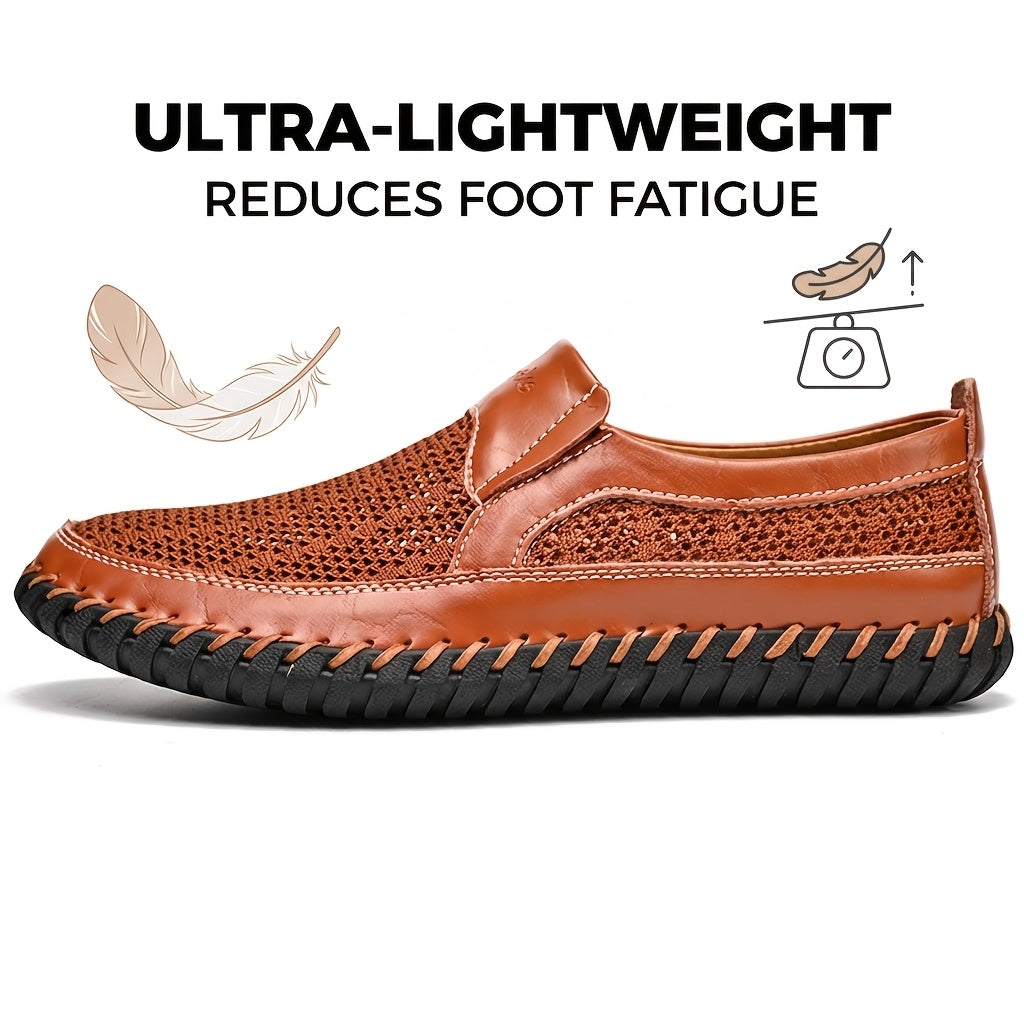 GREKS Men's Mesh Breathable Walking Loafers Outdoor Lightweight Slip-on Mesh Casual Shoes Stitching Honeycomb Hiking Shoes