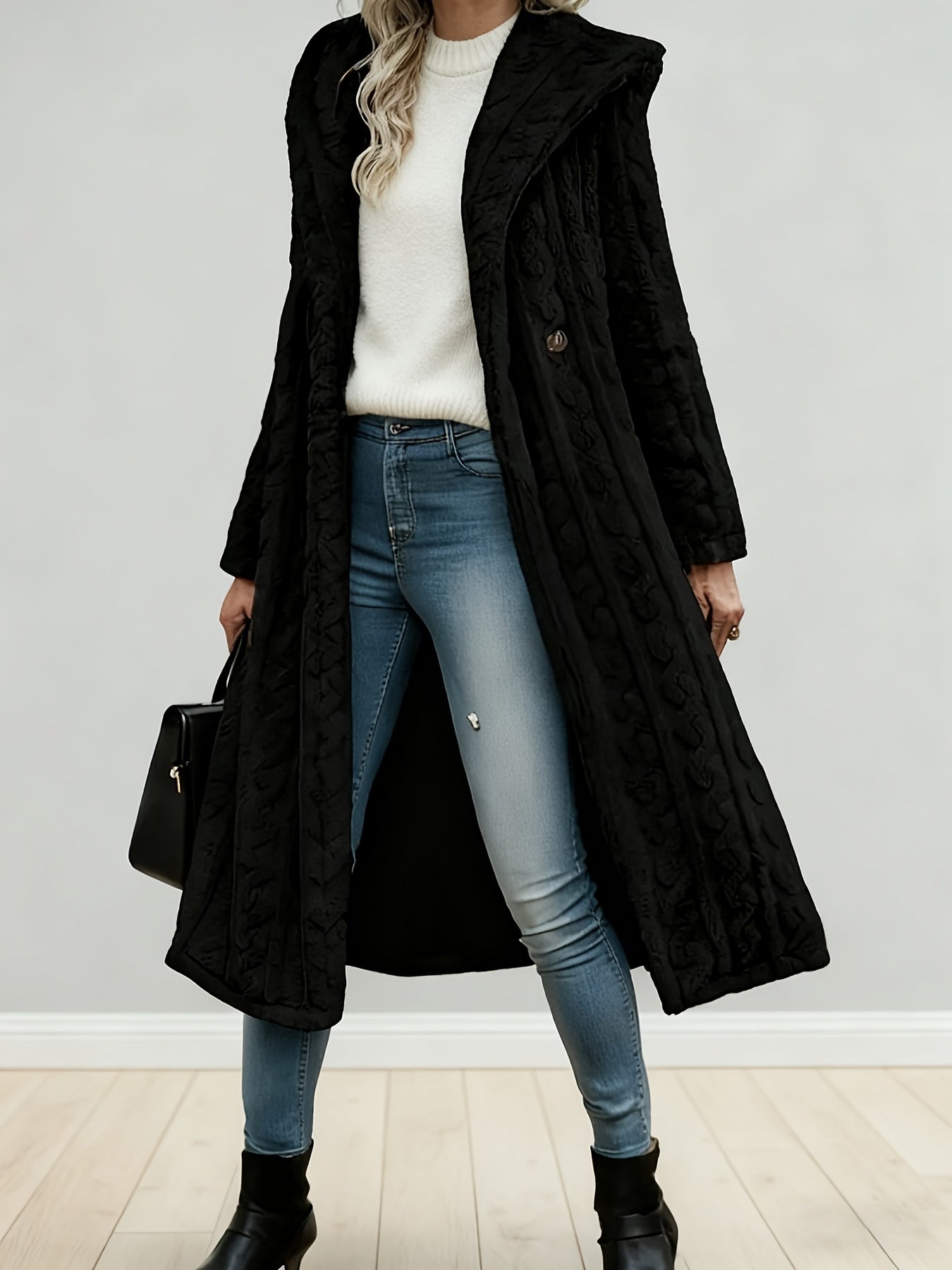 Elegant Women's Long Cardigan - Stylish Outer-Style Bathrobe, Machine Washable, All-Season Sweater, Daily Button-Up Mid-Length Coat, Structured Design, Suitable for All Seasons, Women's Lightweight and Breathable Spring/Autumn Bathrobe