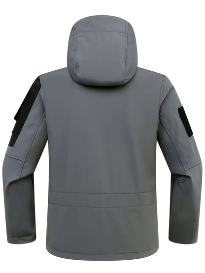 Winter Shark Skin Softshell Hooded Jacket Multi-pocket Tactical Windbreaker for Outdoor Adventures -lined Thermal Fabric Ideal for Snowy Weather and Hiking ExcursionsWinter Shark Skin Softshell Hooded Jacket Multi-pocket Tactical Windbreaker Fo