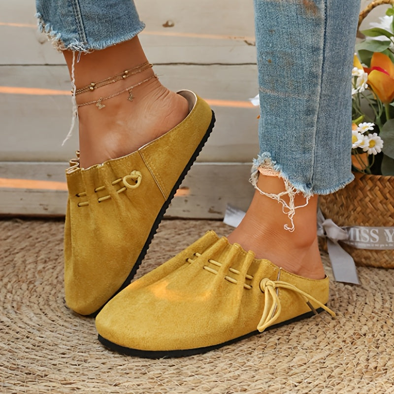 2026 New Arrival Yellow Mules Slip On Shoes - Soft Ruched Upper with Adjustable Drawstring Tie Comfortable Slip-On All Day Comfort Wear Perfect Everyday Casual Summer Vacation - Fast Local Warehouse Shipping, Women Shoes