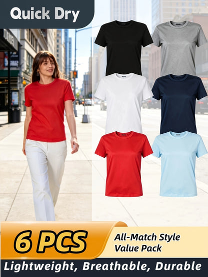 Women'S 6-Pack Performance T-Shirts - Breathable, Moisture-Wicking, and Skin-Friendly for, Outdoor, and Everyday Comfort