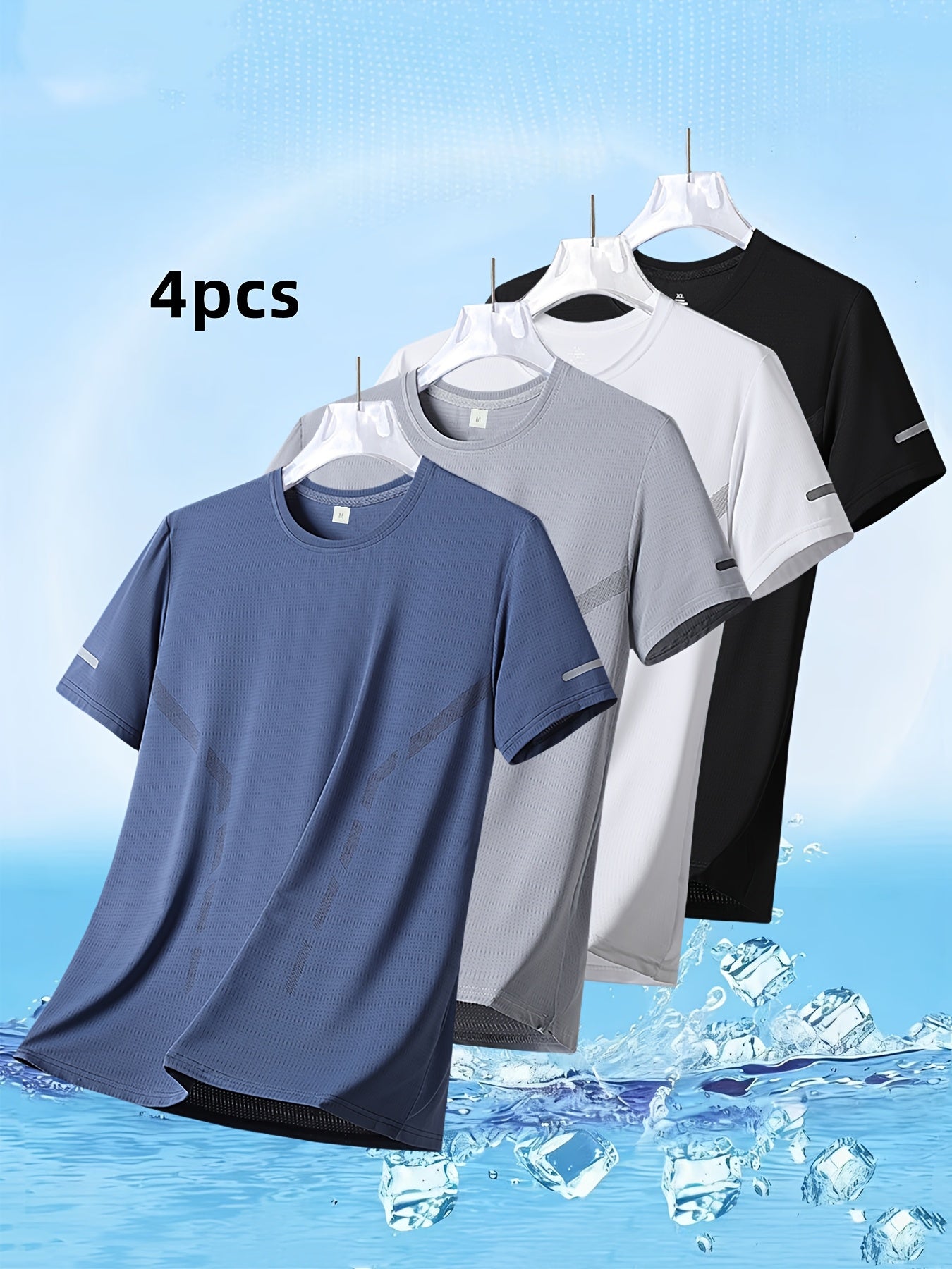 Men'S Quick-Dry Sports T-Shirt 4-Pack - Breathable Moisture-Wicking Round Neck Short Sleeve Top, High Elasticity Cool And Comfortable Quick-Drying Fitness T-Shirt, Summer Casual Sports Breathable Outdoor Top
