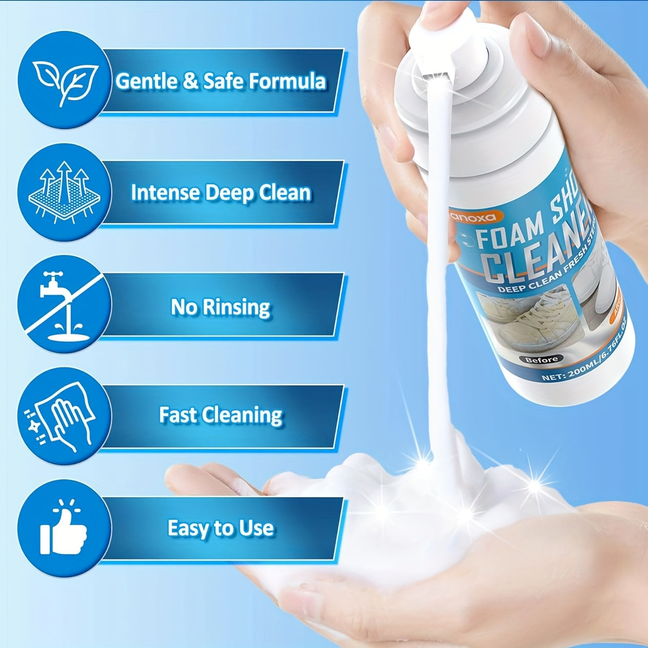 Shoe Cleaner, 6.76oz Premium White Shoe Cleaner with Shoe Brush & Towel, White Sneaker Cleaner Work On Leather, Knit, Canvas, Suede, PU