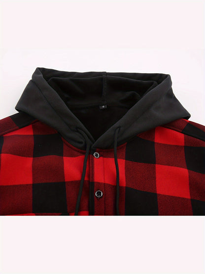 New Men'S Plaid Hooded Long-Sleeved Shirt Outdoor Casual Shirt Jacket | Flannel with Pocket Double Bag Double | Inner Lining Is Thickened | Thermal Shirt