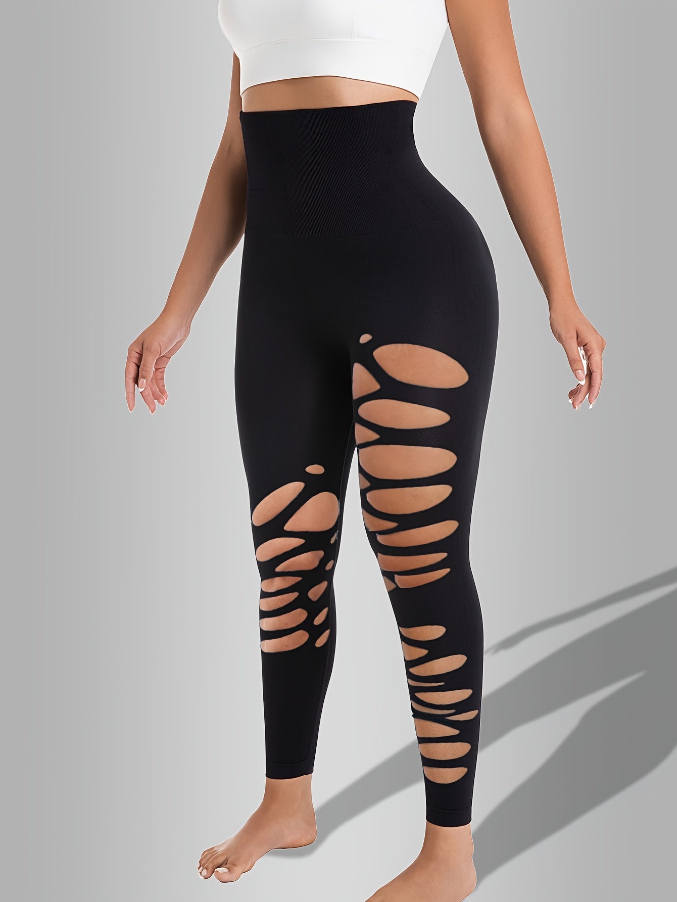 Women's Hollow Out High-Waisted Tummy Control Yoga Leggings - 7/8 Length Butt-Lifting Seamless Workout Pants with 4-Way Stretch, All-Season Casual & Exercise Pants for Women, Yoga Pants, Comfortable Fitness Attire