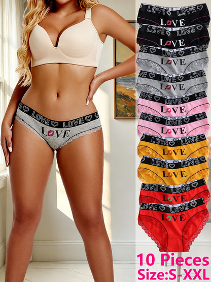 10pcs New Style Fashionable Trendy Elegant Comfortable Breathable Side Soft Fitting Snugly Elastic Skin-Friendly Yoga Fitness Sports Home-Wear Women'S Underwear