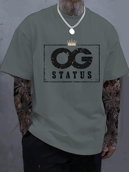 OG STATUS Men'S Short Sleeve T-Shirt With Indigenous Identity Print, Creative Graphic, Crew Neck, Summer Outdoor Casual Streetwear Top, Plus Size