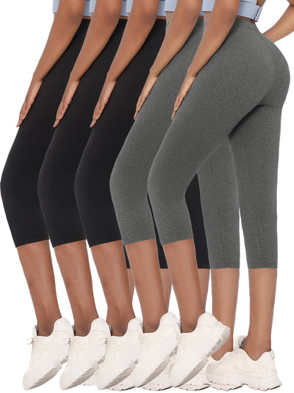 5 Pack Super Soft Capri Pants for Women, No See Through Workout Running Yoga Athletic Leggings Cycling