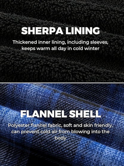 Men's Heavyweight Sweater Hooded Jacket - Full Zip Thick Snow Mountain Lined Flannel Plaid Shirt with Pockets, Casual Style, Perfect for Autumn and Winter, Hooded Collar, Regular Fit, Plaid Pattern, Men's Jacket