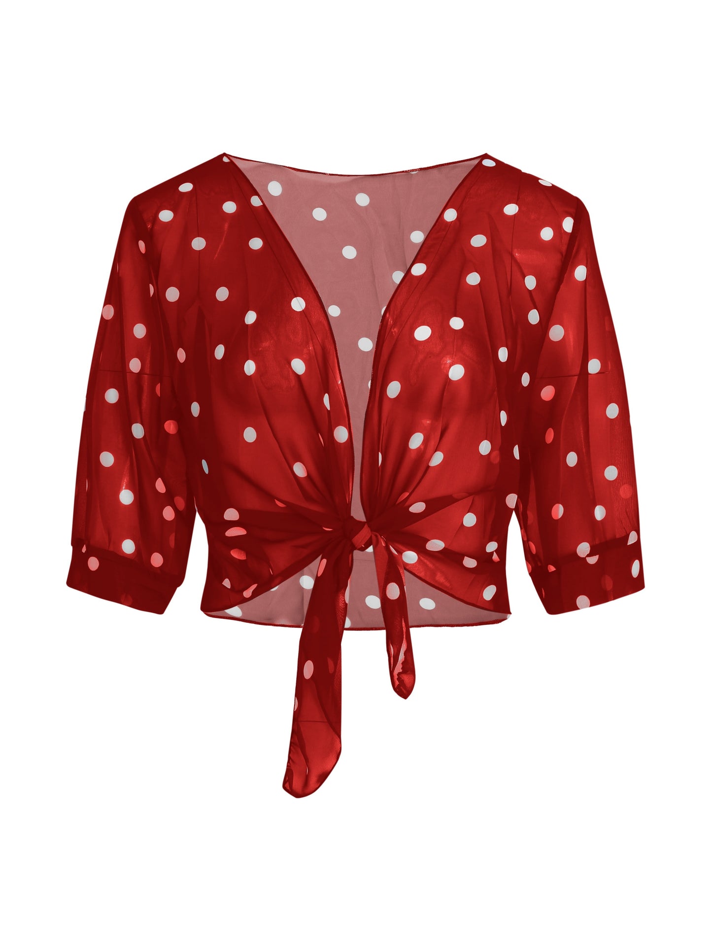Chiffon Blouse with Polka-Dot Design, Stylish Short-Sleeve Crop Top, Women'S Apparel