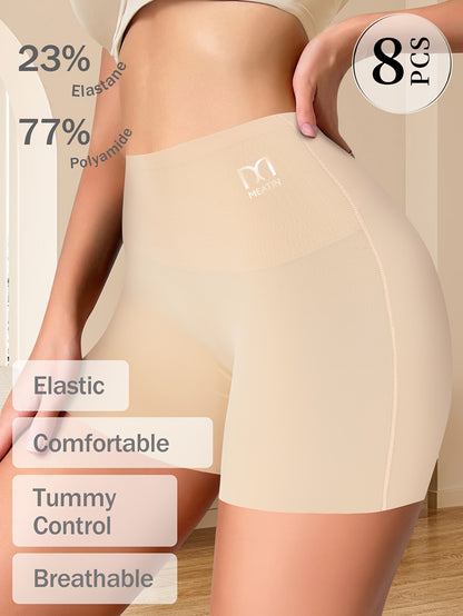 8pcs Women's High-waisted Tummy-tightening Safety Underpants Panties 2-in-1 Hip-lift Waist Bottoming Anti-glare Riding Sports Boxer Shorts