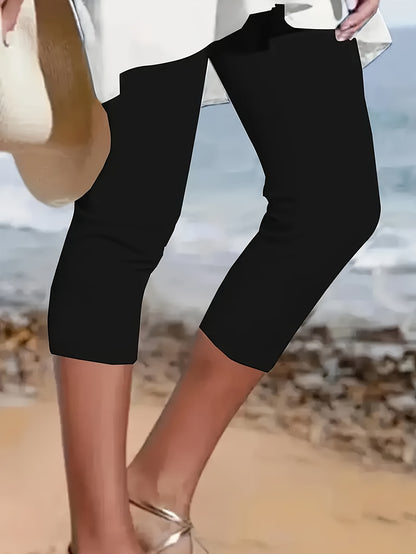 Solid Skinny Capri Leggings, Casual Crop Leggings for Spring & Summer, Women'S Clothing