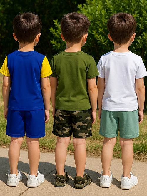 6pcs - Targeted Development Summer New Boys' Fashion Shorts Set Shirt Cool Printed Sports And Leisure Outdoor Set Three Piece Top Three Shorts, for Outdoor