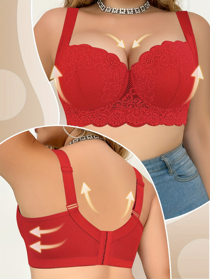 3pcs Large Size Women' Elegant Lace Underwire Bra - Full-Coverage Lift Suitable for Daily Wear & Special Occasions, Adjustable Shoulder Straps, Non-Detachable Pads, Boning, Shipped from Local Warehouse (Hand Washable)