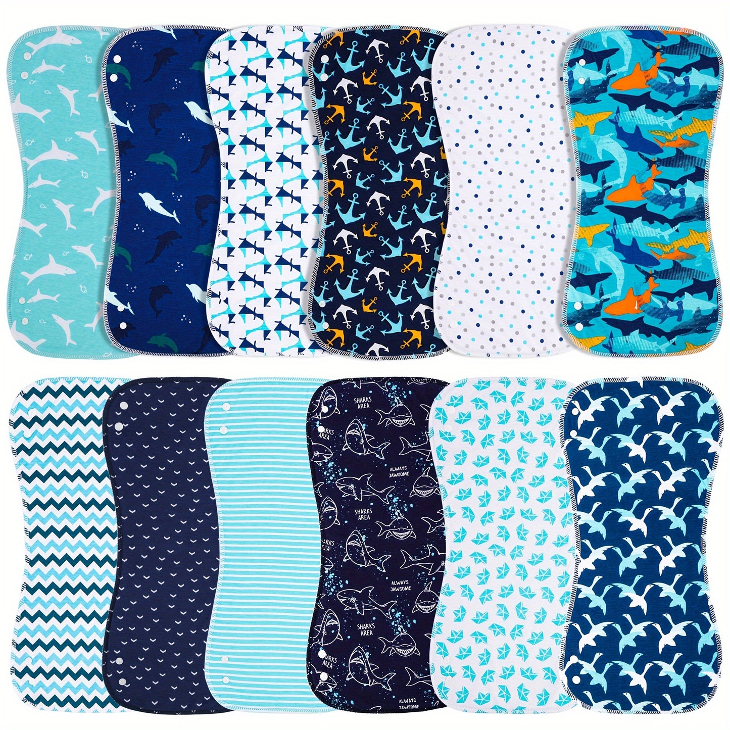 Baby Burp Cloths With Snap Large Size 3-Layers Thicken Super Absorbent And Soft Baby Spit Up Burping Rags Baby Burp Cloth Set For Boys 12 Pack