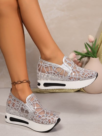 Women's High Rise Sequin Casual Sports Shoes, Women Shoes, Sneakers