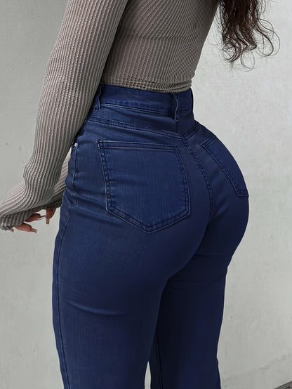 2025 Retro Style Trend Versatile Y2K Urban High Stretch Straight Leg Solid Color Women'S Jeans