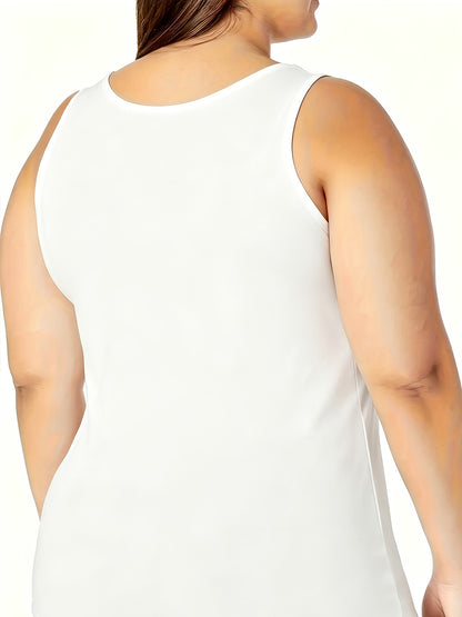[Plus Size Tank Tops] 3pcs Women's Plus Size Solid Color Tank Tops - Breathable Stretch Fabric Base Layer Shirts, Opaque Non-Sheer Blouses Suitable for Casual, Home Wear & Layering, Year-Round Layering (Hand Washable, No Transparency)