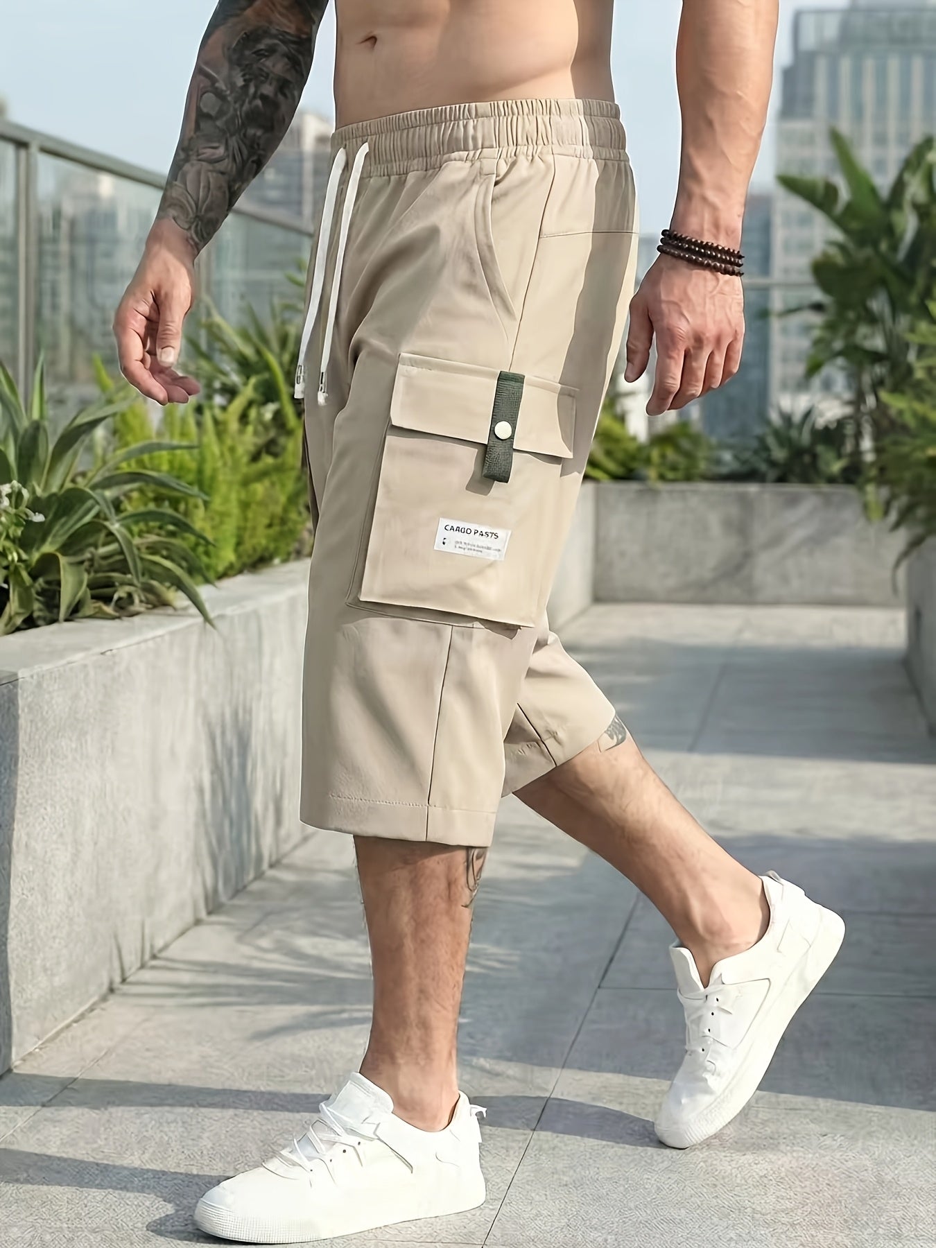 4pcs Men's Cargo Shorts with Ripstop Fabric & Multi-Pocket Design - Adjustable Waist, 7/8 Length Shorts Suitable for Outdoor Travel,, Sports, Casual Wear | Wristband Included | Machine Washable | Available in Black, Gray, Khaki, Army Green