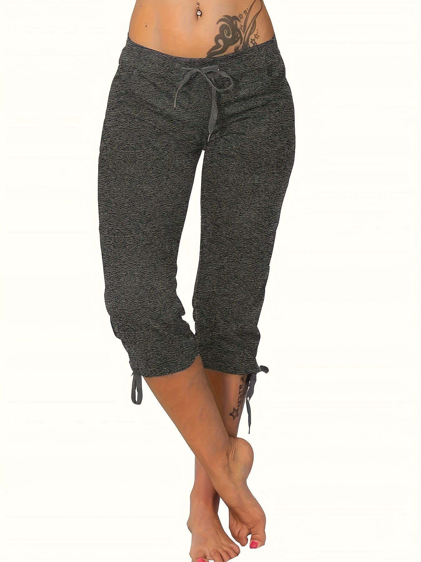 (3 Pack) Women's Lightweight Cropped Trousers with Drawstring Waist - Casual Trousers, Comfortable And Stylish Everyday Trousers for Spring And Summer | Loose Fit Trousers | Casual Style Trousers