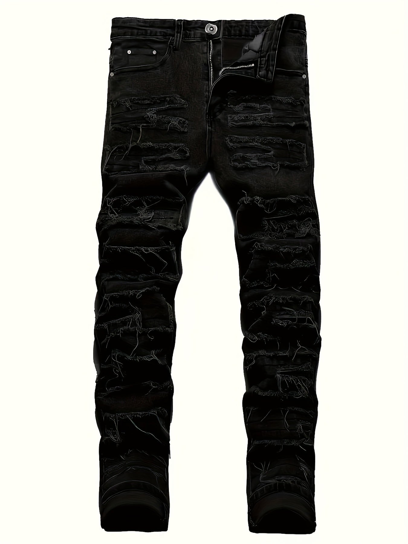 2-Pc Men'S Slim Fit Straight Leg Jeans - Y2K Retro Distressed Frayed Hem & Classic Styles, Trendy Versatile Streetwear Denim Pants for Casual Outfits