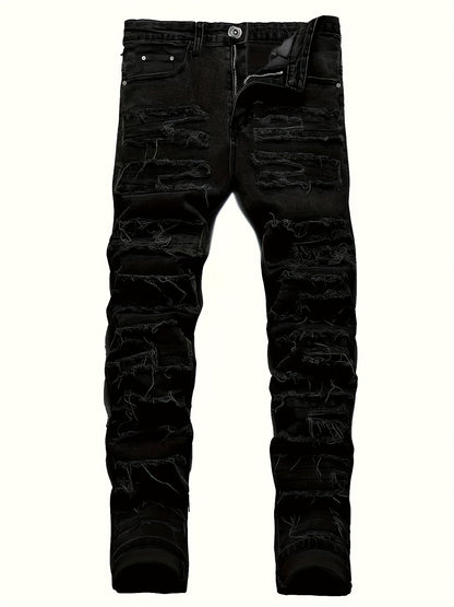 2-Pc Men'S Slim Fit Straight Leg Jeans - Y2K Retro Distressed Frayed Hem & Classic Styles, Trendy Versatile Streetwear Denim Pants for Casual Outfits