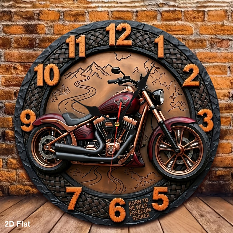 Motorcycle Wood Wall Clock - Silent Non-Ticking 12-Inch Design