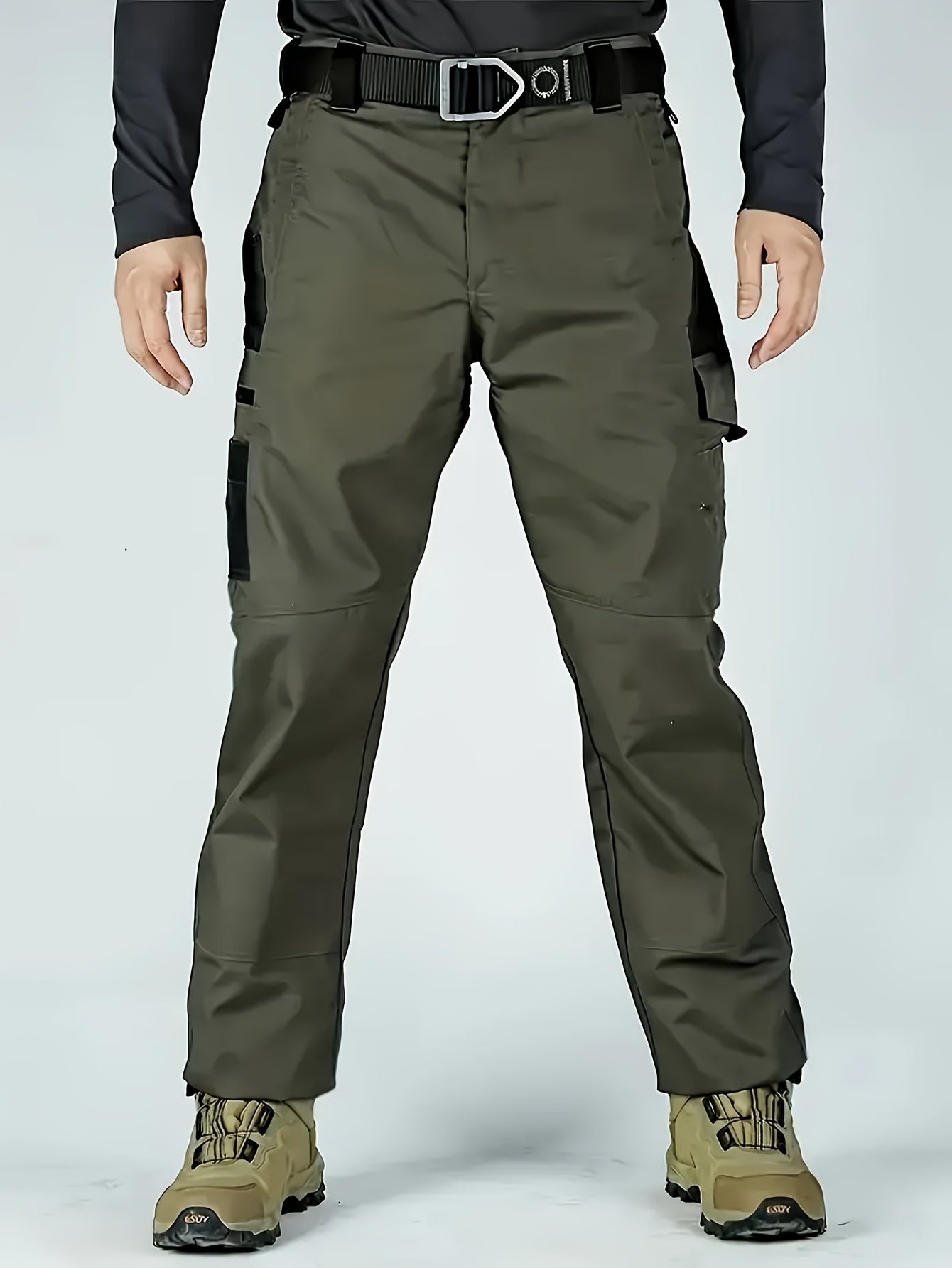 2pcs Men'S Tactical Pants - Heavy-Duty, Adjustable Belt & Multi-Pocket Design, Durable Outdoor Pants For Hiking, Hunting, Climbing, Casual Wear