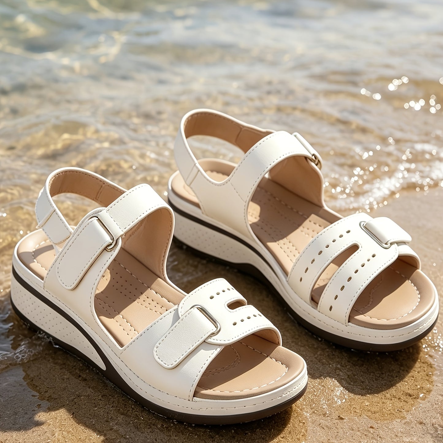New Summer Women'S Sandals, Stylish Women'S Sandals with Thick Soles, Fashionable Women'S Casual Travel Shoes, Affordable Women'S Sandals, Elegant Women'S Shoes with Convenient Buckle Closures, Breathable Upper Material, And Durable Soles