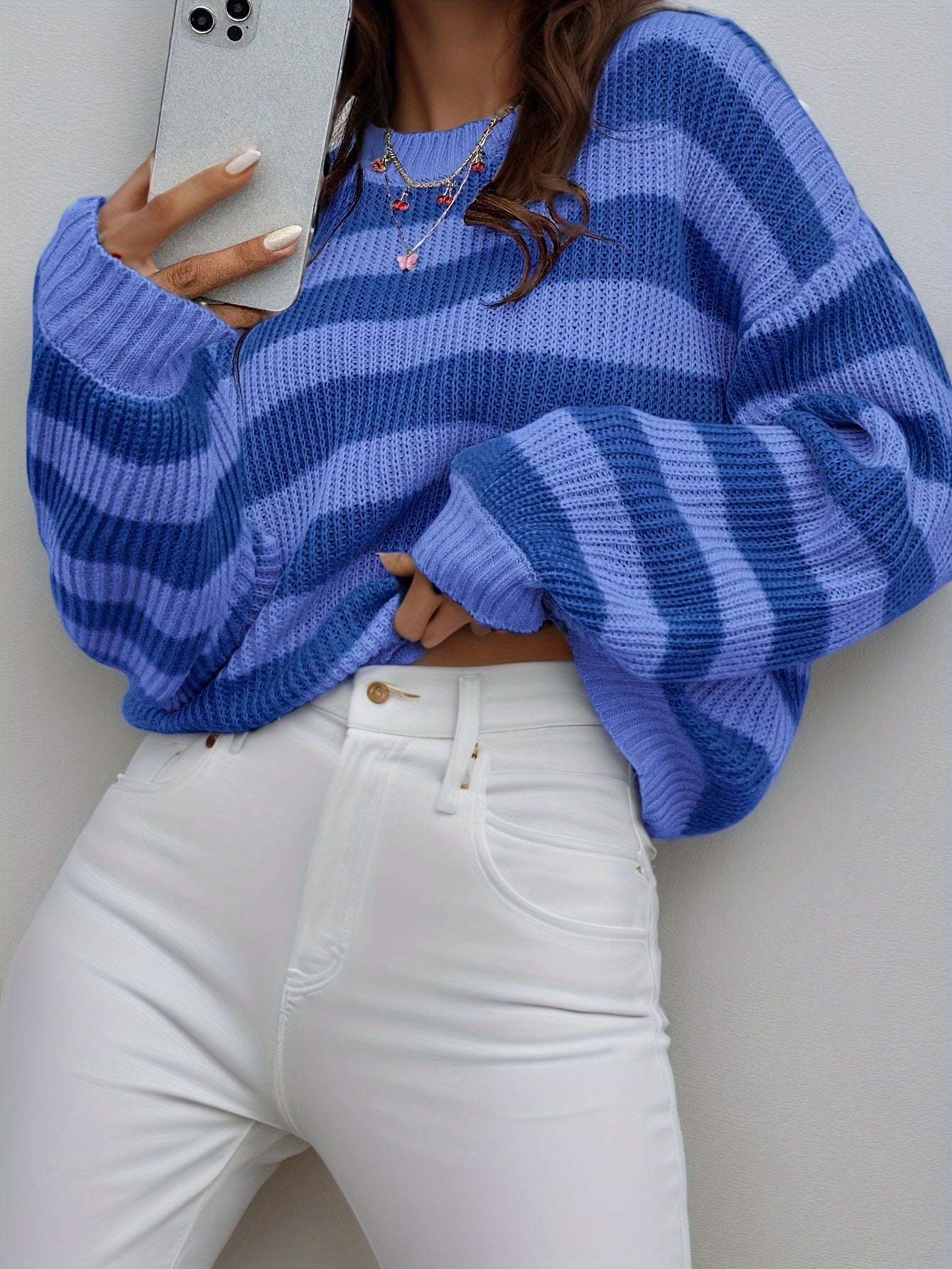 Loose-Fitting Striped Sweater with a Drop Shoulder Design for Women'S New Fashion